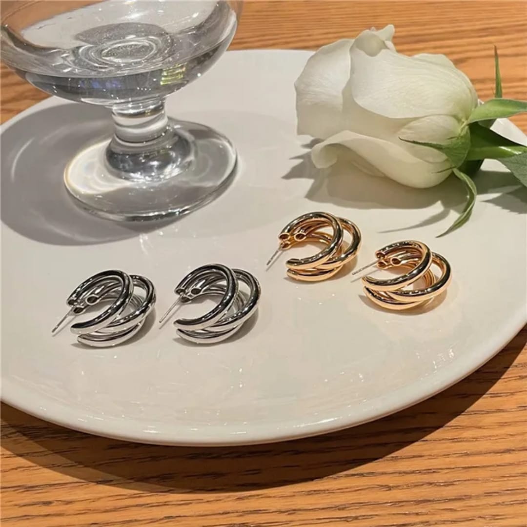 High quality elegant Round Silver and gold earrings