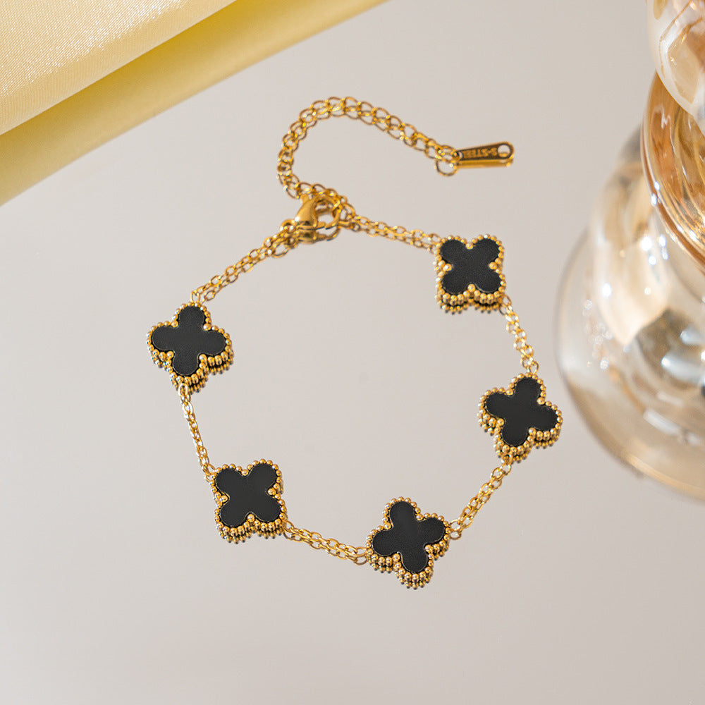 Clover Stainless Steel Bracelet - Van clef Onyx Bracelet