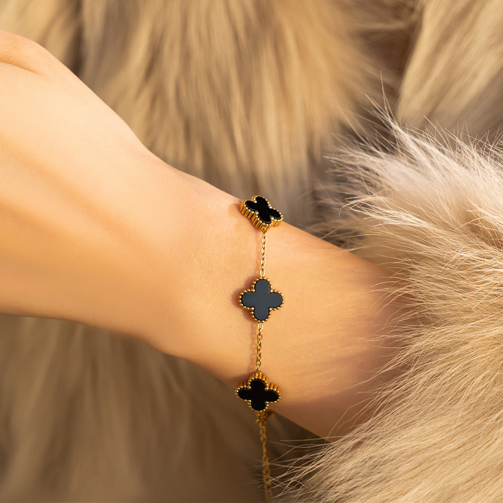 Clover Stainless Steel Bracelet - Van clef Onyx Bracelet
