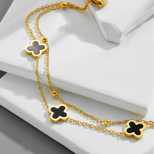 18k Gold Stainless Steel Four-leaf Clover Double Layer