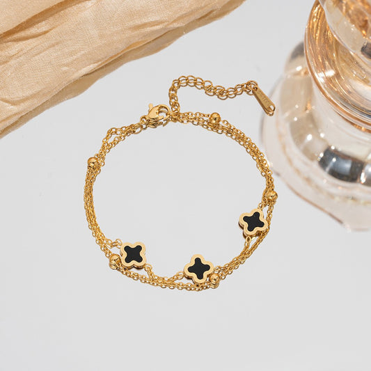 18k Gold Stainless Steel Four-leaf Clover Double Layer