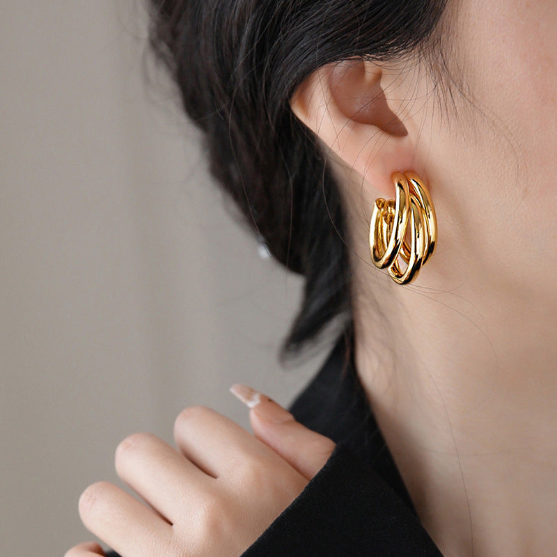 High quality elegant Round Silver and gold earrings
